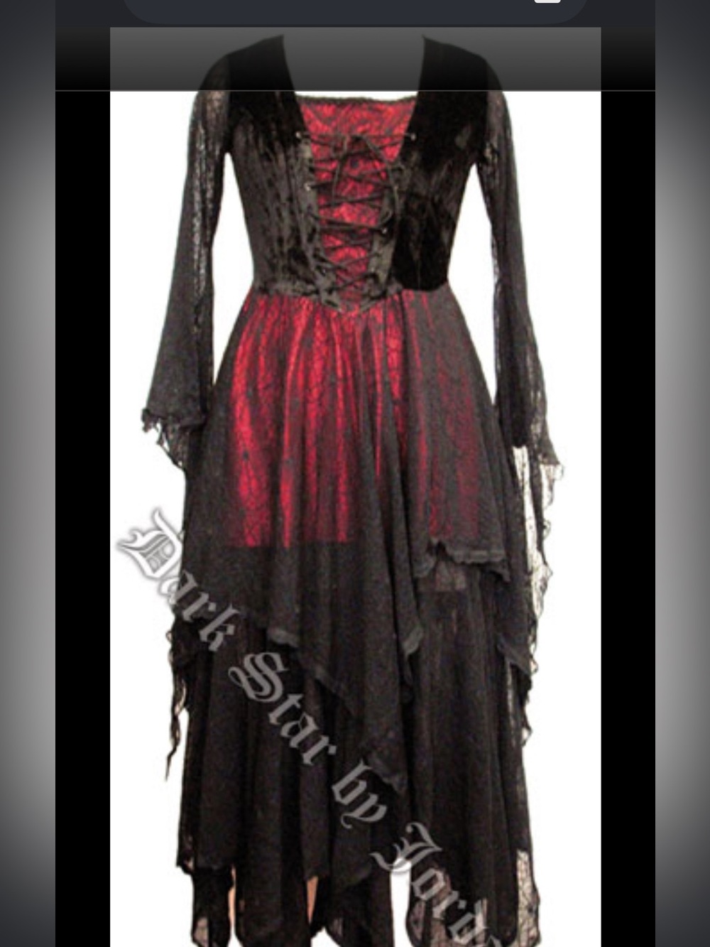 Gothic Lace-Up Black and Red Layered Dress whit hat